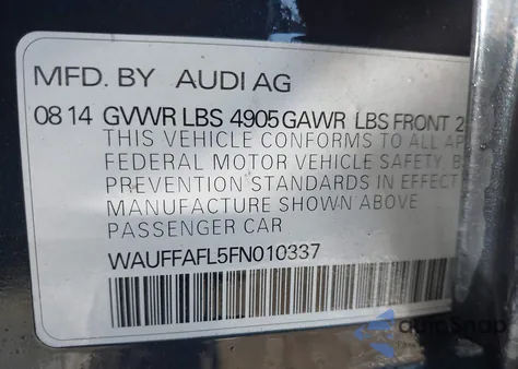 2015 Audi A4 2.0T Premium z USA, uszkodzony, nr VIN WAUFFAFL5FN010337